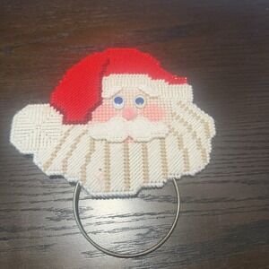 Plastic Canvas Santa Claus Face Goldtone‎ Towel Holder Christmas
